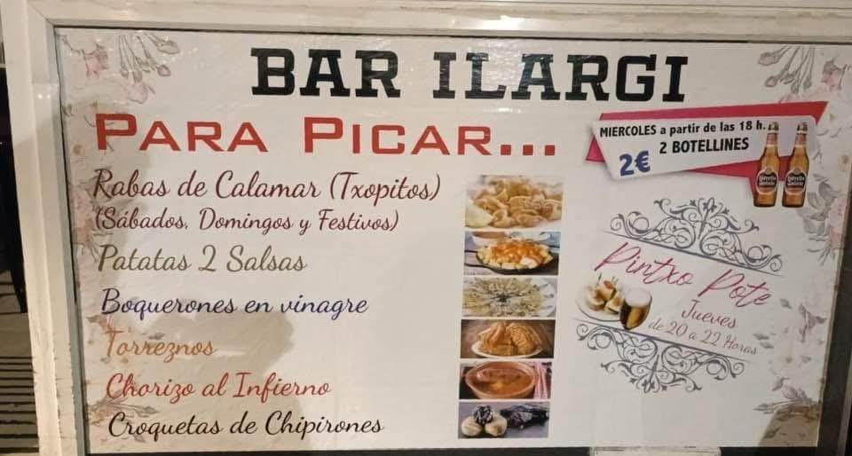 Cartel de la carta del Bar Ilargi