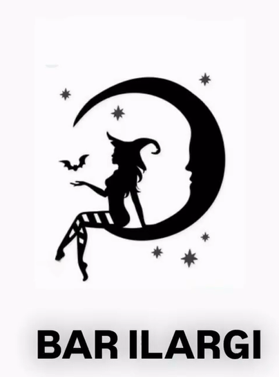 Logotipo del Bar Ilargi: silueta sobre una luna creciente con estrellas